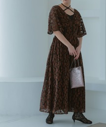 Callarus | 【結婚式・パーティー・オケージョンドレス】バックリボンデザインスリット起毛レースワンピースドレス〔Callarus〕(ドレス)