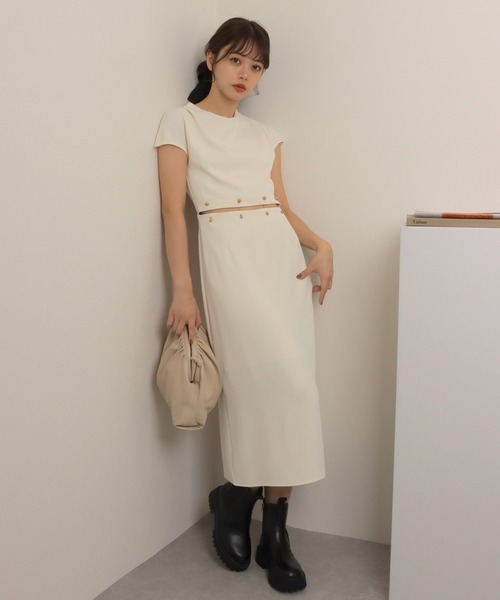 tシャツ separate french sleeve one piece /セパレート風 スタンドカラー フレンチスリーブ デザイン ワンピース レ separate french sleeve one piece /セパレート風 スタンド