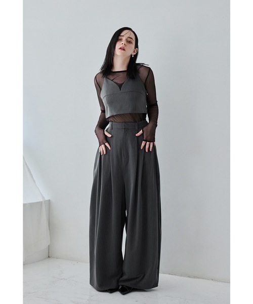 ピンストライプビスチェワイドパンツドレス 2点セット