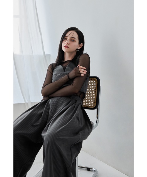 ピンストライプビスチェワイドパンツドレス 2点セット