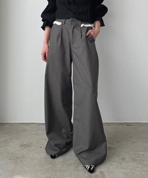 Jewelobe(ジュエローブ)の「レースディテールワイドスラックス(スラックス・レディース・グレー/ブラック・M/L)」の5枚目の写真