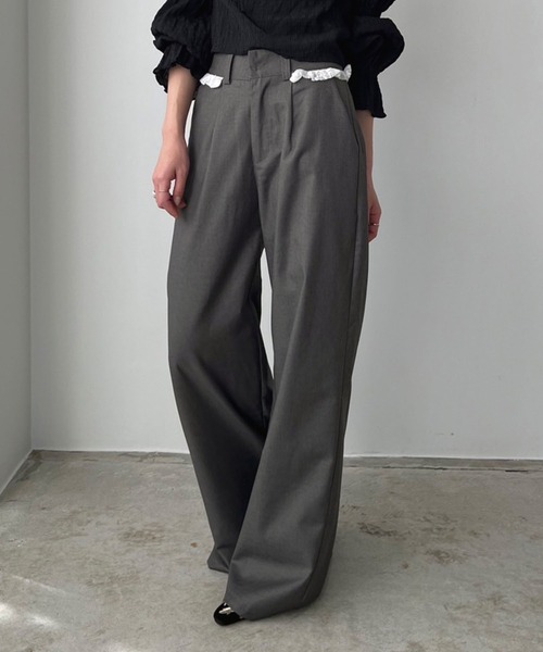 Jewelobe(ジュエローブ)の「レースディテールワイドスラックス(スラックス・レディース・グレー/ブラック・M/L)」の6枚目の写真