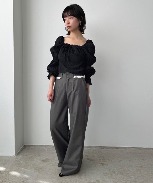 Jewelobe(ジュエローブ)の「レースディテールワイドスラックス(スラックス・レディース・グレー/ブラック・M/L)」の8枚目の写真