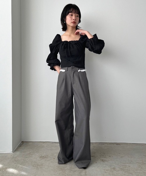 Jewelobe(ジュエローブ)の「レースディテールワイドスラックス(スラックス・レディース・グレー/ブラック・M/L)」の10枚目の写真