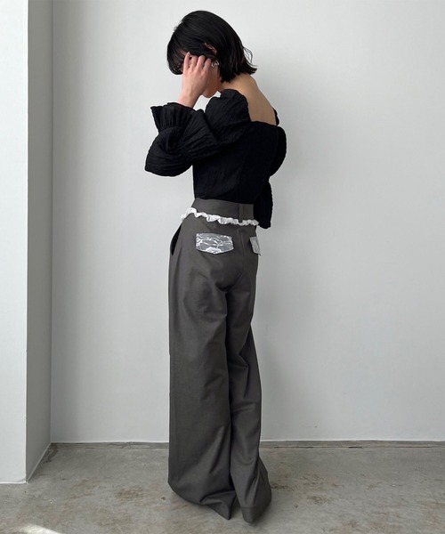 Jewelobe(ジュエローブ)の「レースディテールワイドスラックス(スラックス・レディース・グレー/ブラック・M/L)」の9枚目の写真