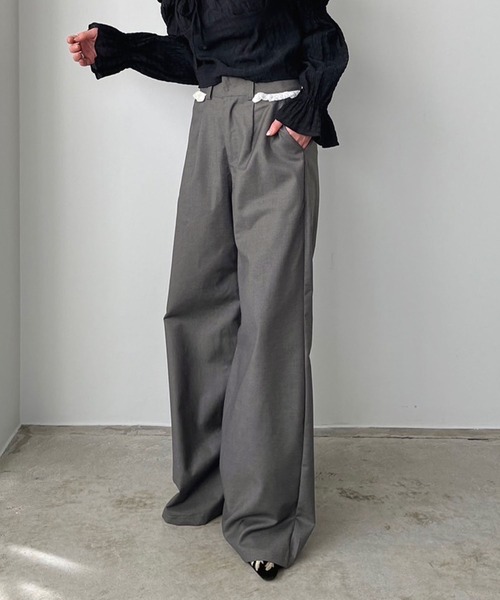 Jewelobe(ジュエローブ)の「レースディテールワイドスラックス(スラックス・レディース・グレー/ブラック・M/L)」の11枚目の写真
