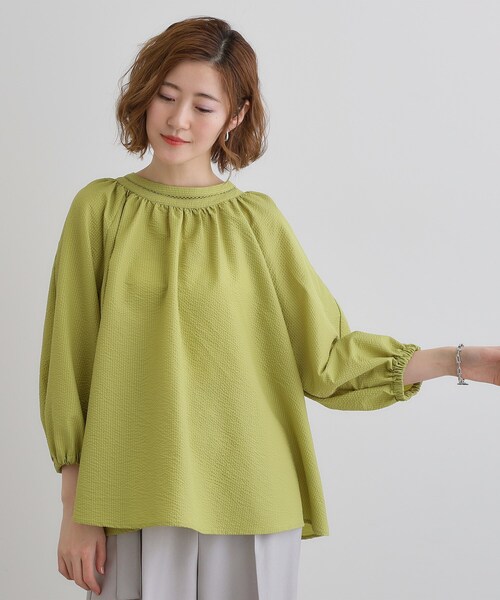 grove(グローブ)の「2WAYサッカースモックブラウス(シャツ/ブラウス・レディース・オフホワイト/ブラック/グリーン・02/03/04/01/05)」の3枚目の写真