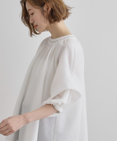 grove(グローブ)の「2WAYサッカースモックブラウス(シャツ/ブラウス・レディース・オフホワイト/ブラック/グリーン・02/03/04/01/05)」の4枚目の写真