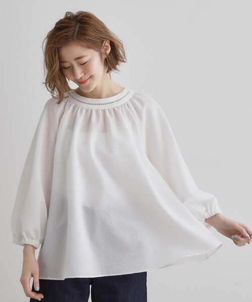 grove(グローブ)の「2WAYサッカースモックブラウス(シャツ/ブラウス・レディース・オフホワイト/ブラック/グリーン・02/03/04/01/05)」の5枚目の写真