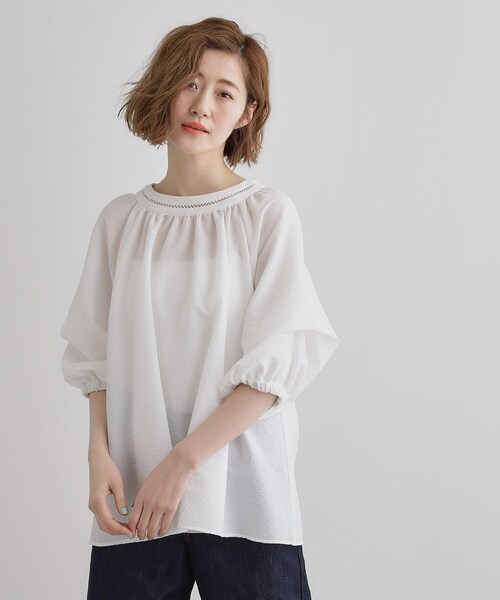 grove(グローブ)の「2WAYサッカースモックブラウス(シャツ/ブラウス・レディース・オフホワイト/ブラック/グリーン・02/03/04/01/05)」の6枚目の写真