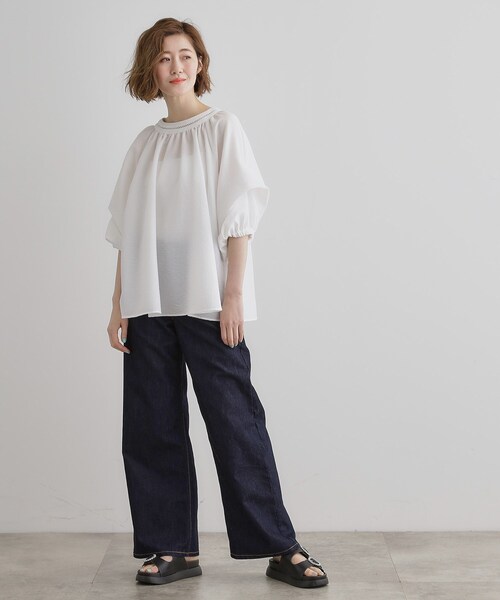 grove(グローブ)の「2WAYサッカースモックブラウス(シャツ/ブラウス・レディース・オフホワイト/ブラック/グリーン・02/03/04/01/05)」の8枚目の写真