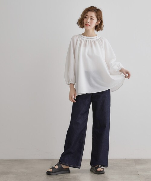 grove(グローブ)の「2WAYサッカースモックブラウス(シャツ/ブラウス・レディース・オフホワイト/ブラック/グリーン・02/03/04/01/05)」の9枚目の写真