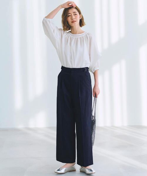 grove(グローブ)の「2WAYサッカースモックブラウス(シャツ/ブラウス・レディース・オフホワイト/ブラック/グリーン・02/03/04/01/05)」の10枚目の写真