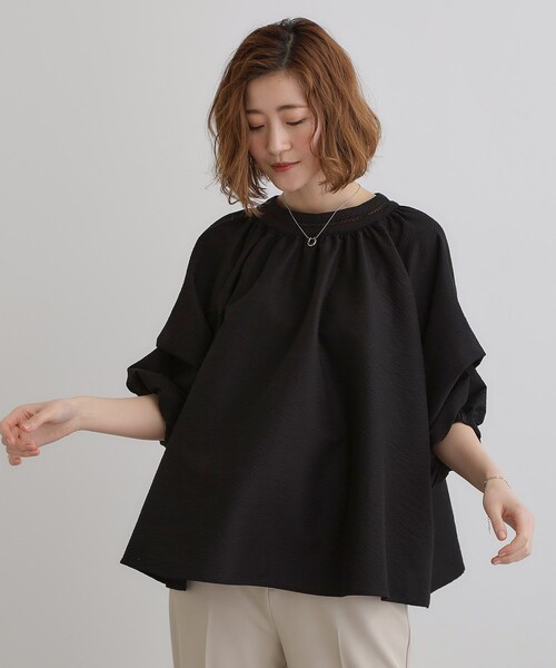 grove(グローブ)の「2WAYサッカースモックブラウス(シャツ/ブラウス・レディース・オフホワイト/ブラック/グリーン・02/03/04/01/05)」の14枚目の写真