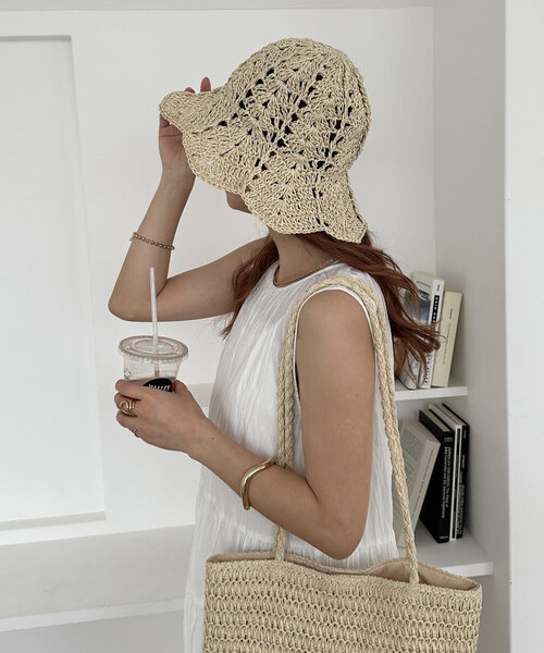 DISCOAT(ディスコート)の「ペーパーチューリップハット(ハット・レディース・ライトベージュ/グレイッシュベージュ・FREE)」の5枚目の写真