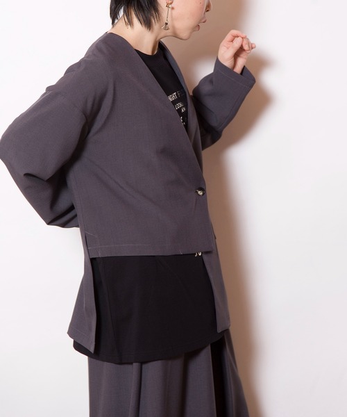 セール】ノーカラーアシンメトリージャケット（ノーカラージャケット