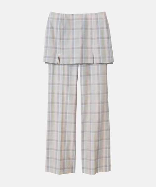 irene アイレネ チェックトラウザーパンツ ベージュ ルシェルブルー セール】チェックレイヤードトラウザー / Check Layerd Trousers