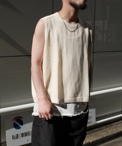 O project(オープロジェクト)の「O PROJECT オープロジェクト / SLEEVELESS MESH TEE(Tシャツ/カットソー・メンズ・ナチュラル/ブラック・MEDIUM)」の8枚目の写真