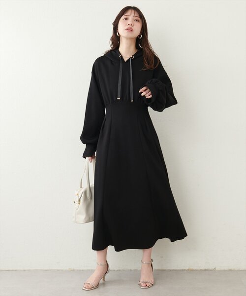 natural couture(ナチュラルクチュール)の「【WEB限定】ハイウエストダンボールフード付きワンピース(ワンピース・レディース・ブラック/ベージュ/ブルー/チャコールグレー/ピンク系その他・FREE)」の9枚目の写真
