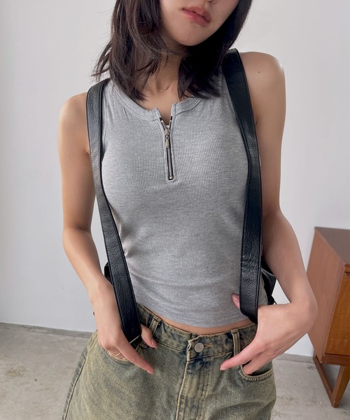 2025SS]【パッド付き】ジップアップタンクトップ（キャミソール