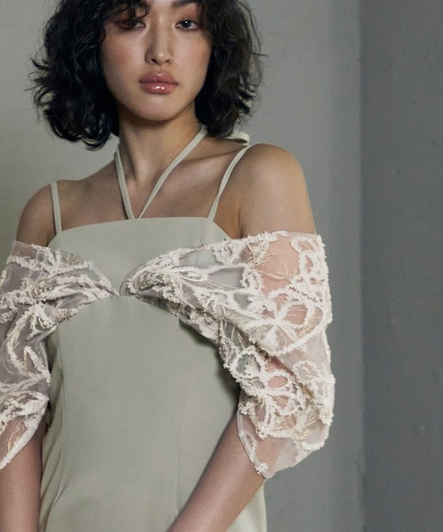 girl(ガール)の「フェザーフラワー ドロップショルダー レイヤード ドレス 結婚式 ワンピース パーティードレス オケージョンドレス お呼ばれ 二次会 成人式 同窓会 謝恩会(ドレス・レディース・ブラック/チャコールグレー/ミント・L/M)」の10枚目の写真