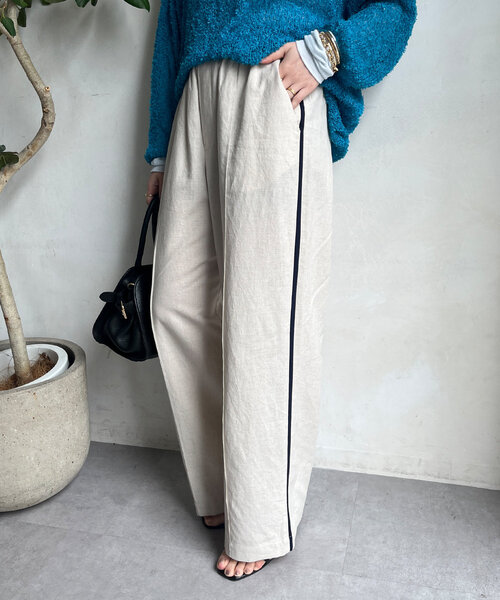 DouDou(ドゥドゥ)の「リネンサイドラインパンツ(その他パンツ・レディース・ブラック/ベージュ・FREE)」の7枚目の写真
