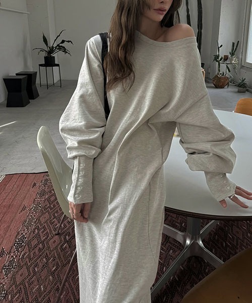 セール】shirt detail long cuffs cut and sew OP（ワンピース
