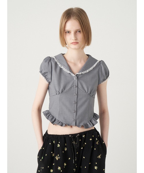 FURFUR（ファーファー）の「セーラーカラーブラウス（Tシャツ/カットソー・レディース・グレー/ブラック/ホワイト・FREE）」の4枚目の写真