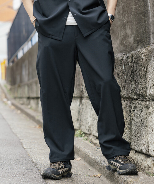 プリーツプリーズ　リネン風ストレッチストレートパンツ セール】FREAK'S STORE/フリークスストア 速乾素材 リラックスフィット