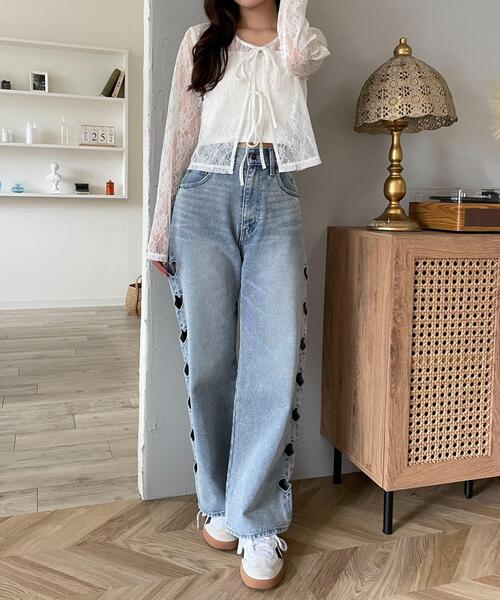 WEGO（ウィゴー）の「WEGO/レースリボンカーディガン（カーディガン/ボレロ・レディース・ブラック/ホワイト・FREE）」の3枚目の写真