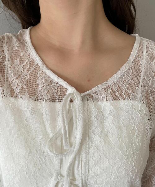 WEGO（ウィゴー）の「WEGO/レースリボンカーディガン（カーディガン/ボレロ・レディース・ブラック/ホワイト・FREE）」の5枚目の写真