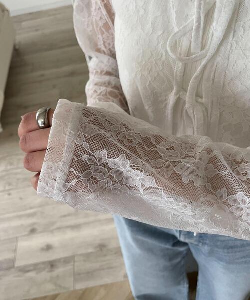 WEGO（ウィゴー）の「WEGO/レースリボンカーディガン（カーディガン/ボレロ・レディース・ブラック/ホワイト・FREE）」の6枚目の写真