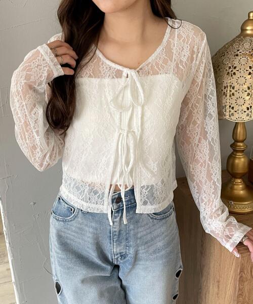 WEGO（ウィゴー）の「WEGO/レースリボンカーディガン（カーディガン/ボレロ・レディース・ブラック/ホワイト・FREE）」の7枚目の写真