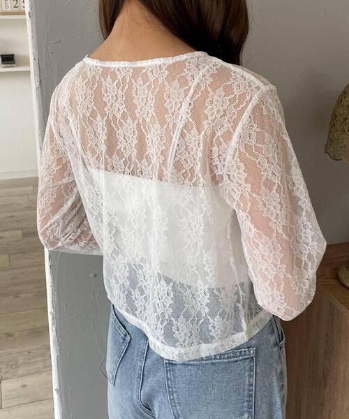 WEGO（ウィゴー）の「WEGO/レースリボンカーディガン（カーディガン/ボレロ・レディース・ブラック/ホワイト・FREE）」の9枚目の写真