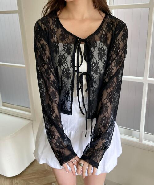 WEGO（ウィゴー）の「WEGO/レースリボンカーディガン（カーディガン/ボレロ・レディース・ブラック/ホワイト・FREE）」の13枚目の写真