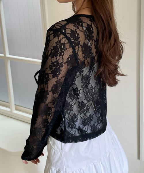 WEGO（ウィゴー）の「WEGO/レースリボンカーディガン（カーディガン/ボレロ・レディース・ブラック/ホワイト・FREE）」の14枚目の写真