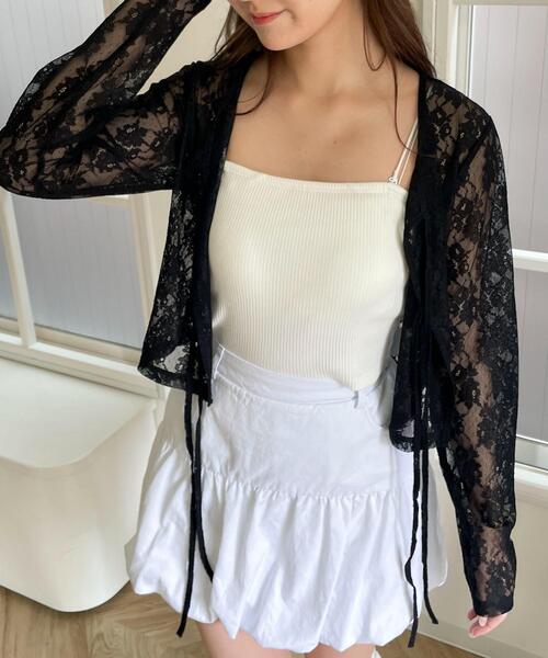 WEGO（ウィゴー）の「WEGO/レースリボンカーディガン（カーディガン/ボレロ・レディース・ブラック/ホワイト・FREE）」の15枚目の写真