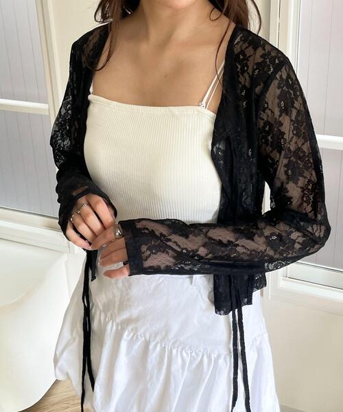 WEGO（ウィゴー）の「WEGO/レースリボンカーディガン（カーディガン/ボレロ・レディース・ブラック/ホワイト・FREE）」の16枚目の写真