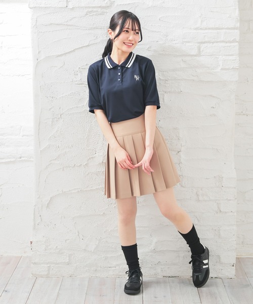 Honeys（ハニーズ）の「ショート丈衿付ポロシャツトップス（ポロシャツ・レディース・ネイビー/ピンク/ホワイト/サックスブルー/ブラック・L/M/S）」の9枚目の写真