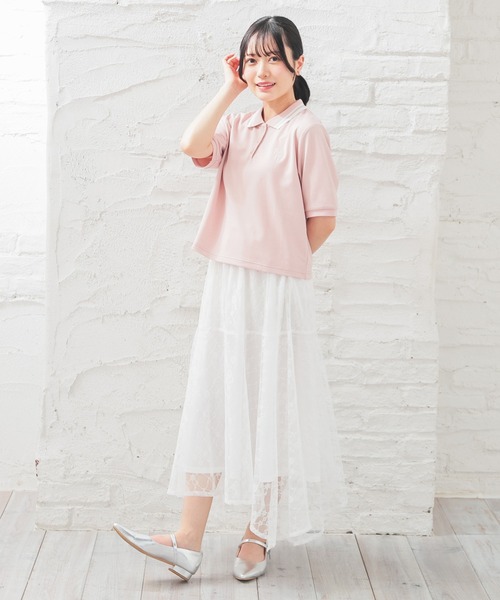 Honeys（ハニーズ）の「ショート丈衿付ポロシャツトップス（ポロシャツ・レディース・ネイビー/ピンク/ホワイト/サックスブルー/ブラック・L/M/S）」の11枚目の写真