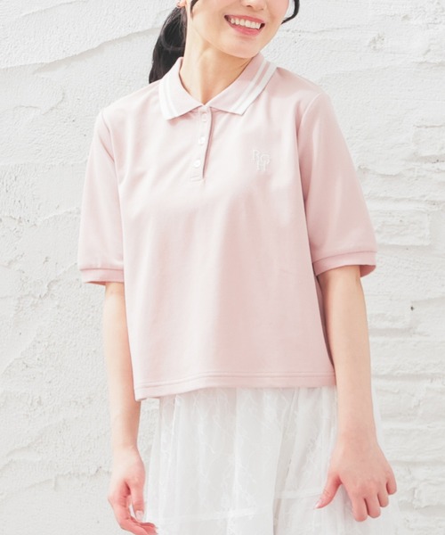 Honeys（ハニーズ）の「ショート丈衿付ポロシャツトップス（ポロシャツ・レディース・ネイビー/ピンク/ホワイト/サックスブルー/ブラック・L/M/S）」の12枚目の写真