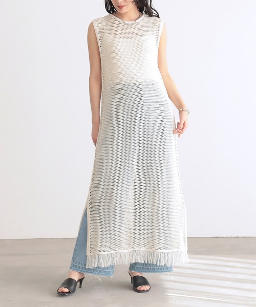 for/c(フォーシー)の「クロシェニットワンピース【サスティナブル】(ワンピース・レディース・アイボリー/ブラック・M/L)」の10枚目の写真