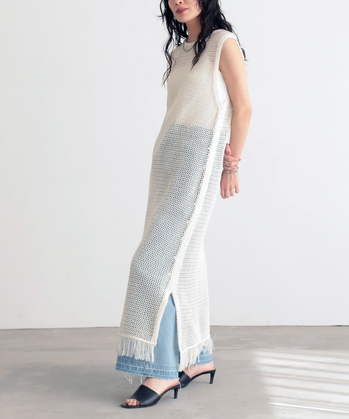for/c(フォーシー)の「クロシェニットワンピース【サスティナブル】(ワンピース・レディース・アイボリー/ブラック・M/L)」の9枚目の写真