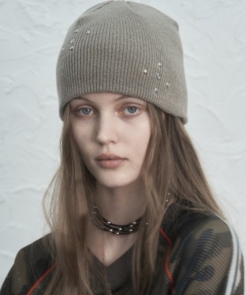韓国早期完売★SETUPEXE★STUDDED BEANIE 大人気ビーニー黒/追跡 セール】【SETUP‐EXE】STUDDED BEANIE（ニットキャップ/ビーニー