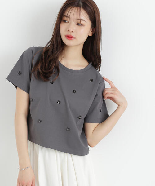 PROPORTION BODY DRESSING(プロポーションボディドレッシング)の「スパンコール付きカットソー / 1215160604(Tシャツ/カットソー・レディース・ホワイト/ダークグレー・FREE)」の1枚目の写真