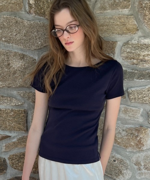 GIUNON(ジウノン)の「boat neck t-shirt / ボートネックTシャツ(Tシャツ/カットソー・レディース・ネイビー/ホワイト/グレー/クリーム・FREE)」の1枚目の写真