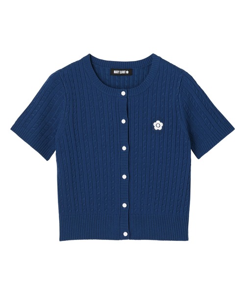 MARY QUANT デイジーワンポイント半袖ケーブル カーディガン（グリーン） マリークワント MARY QUANT デイジーワンポイント半袖ケーブル