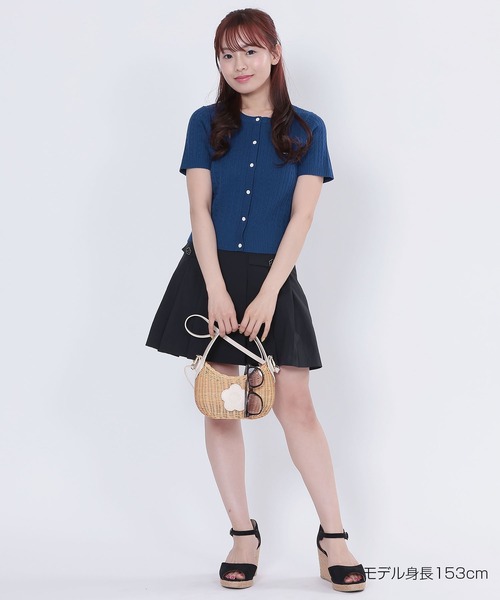 MARY QUANT デイジーワンポイント半袖ケーブル カーディガン（グリーン） マリークワント MARY QUANT デイジーワンポイント半袖ケーブル