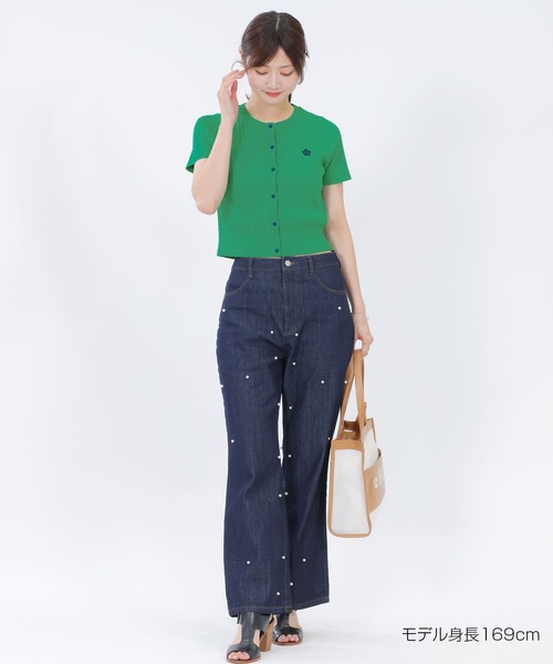 デイジーワンポイント半袖ケーブル カーディガン（カーディガン/ボレロ