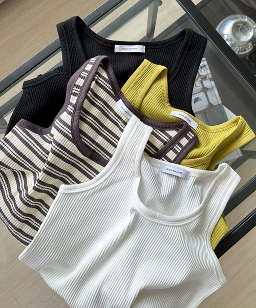 Doux archives（ドゥアルシーヴ）の「テレコタンクトップ（タンクトップ・レディース・ブラウン/グリーン/ブラック/オフホワイト・FREE）」の2枚目の写真